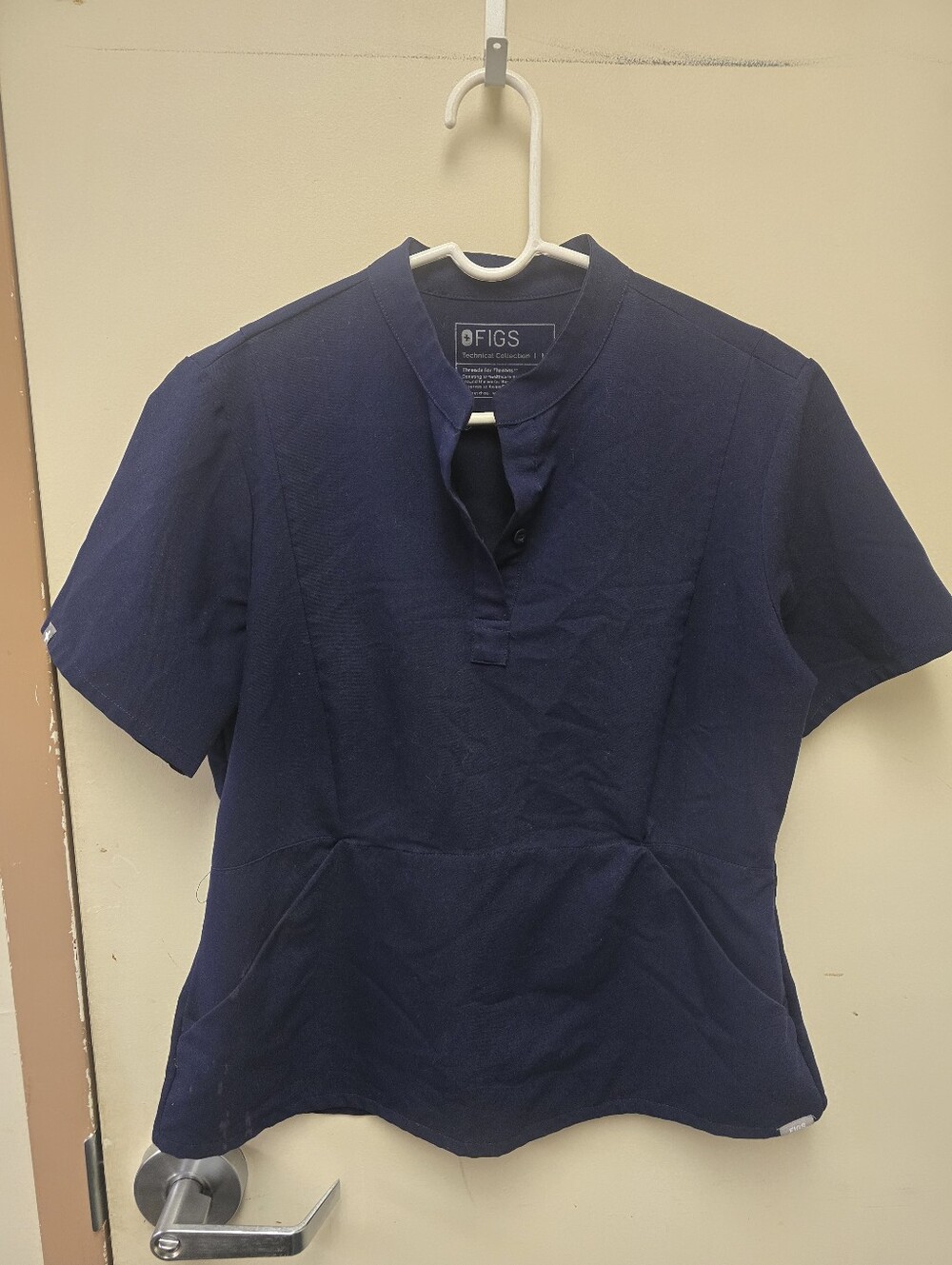 FIGS Navy Short Sleeve Scrub Top with Split Neck